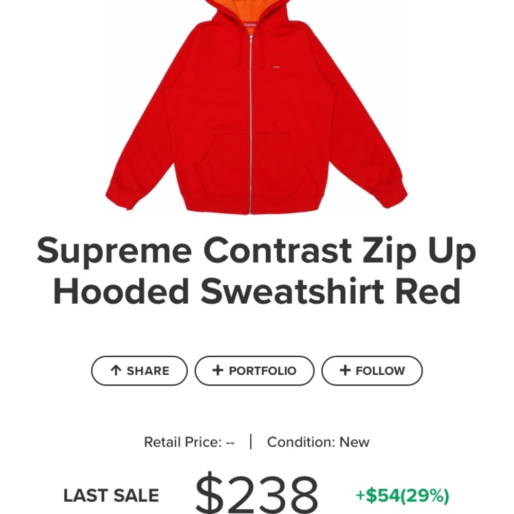 Red Supreme Contrast Zip Up Hoodie - Picture 9 of 9